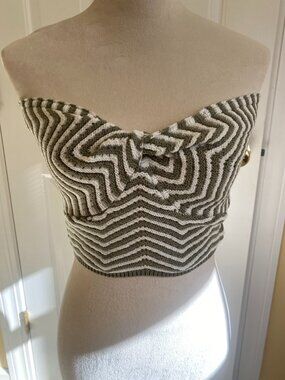 NWOT Willow & Wind Bandeau Crop Top Women's Size Small Green Ivory Striped Knit